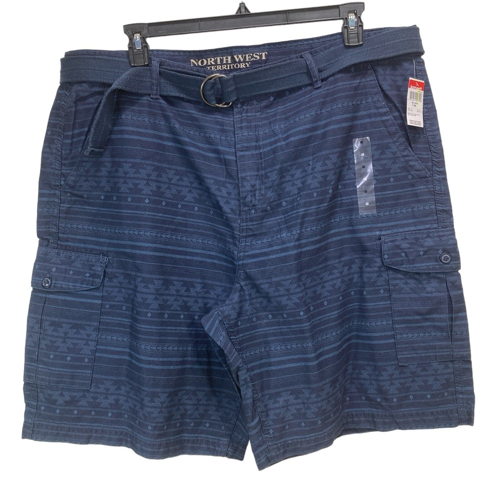 NWT Northwest Territory Cargo Shorts Belt Blue Plaid size 46 Cotton‎ Mens Aztec